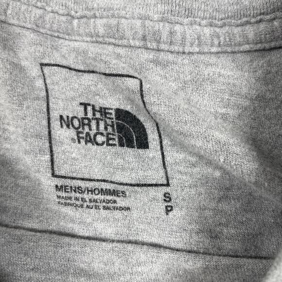 North Face T Shirt Mens Small Spell Out Long Sleeve Outdoors Hiking Gray - Picture 2 of 8